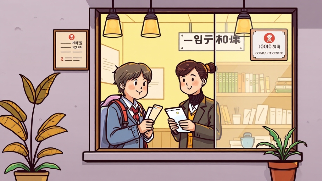 주민센터 방문 발급 (cartoon 스타일)