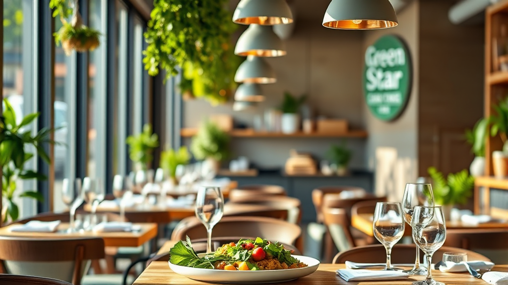 지속가능한 미식을 위한 노력: 그린 스타 레스토랑 (realistic 스타일)