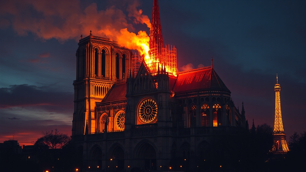 화재와 복구 과정: 역사적 사건 (illustration 스타일)