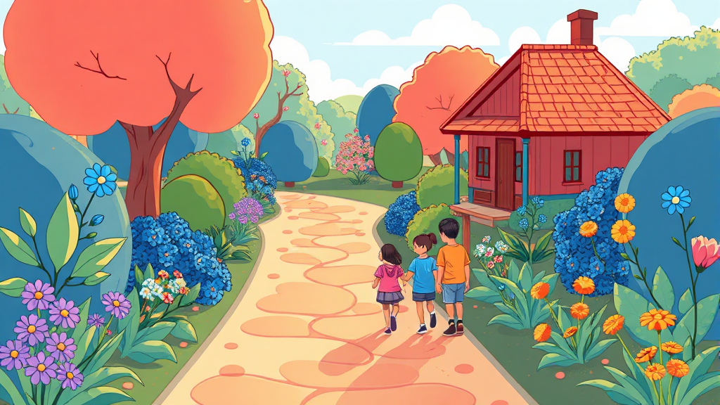 정원 및 부대시설 탐방 (cartoon 스타일)