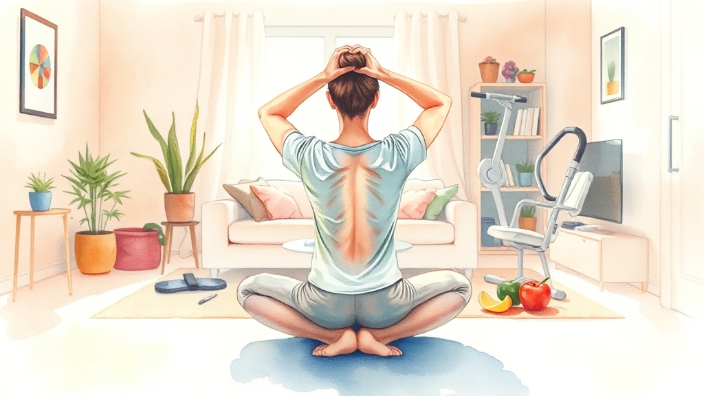 엉치뼈 통증 예방 및 관리 (watercolor 스타일)