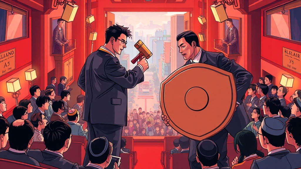 이재명 대표 혐의와 검찰 입장 (cartoon 스타일)