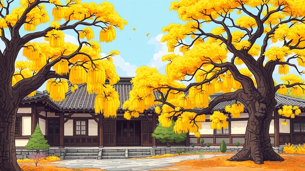 명재고택 주변 환경 및 조경 (cartoon 스타일)