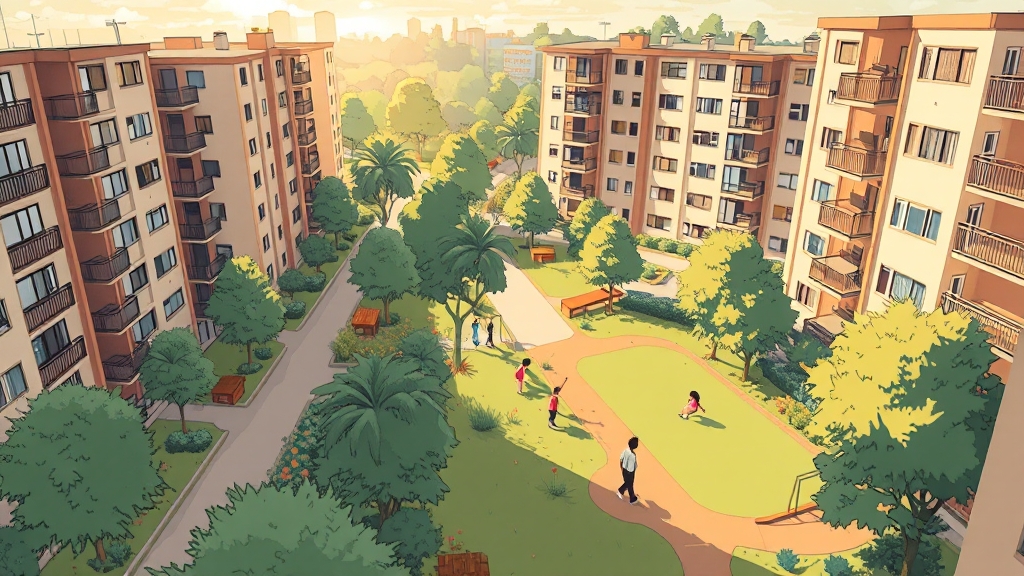단지 설계 및 커뮤니티 시설 (illustration 스타일)