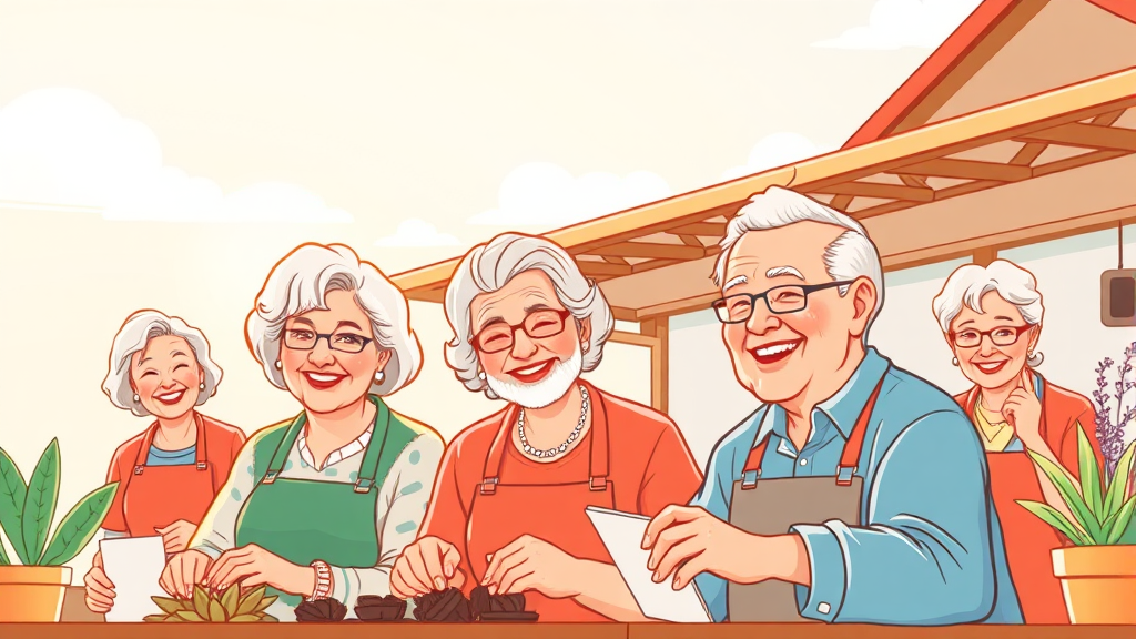 시니어 일자리 참여 후기 및 효과 (illustration 스타일)