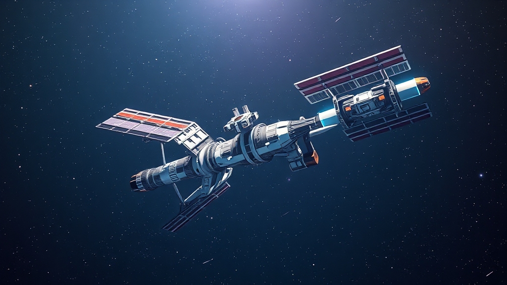 우주정거장 역사: 초기 모델부터 ISS (realistic 스타일)