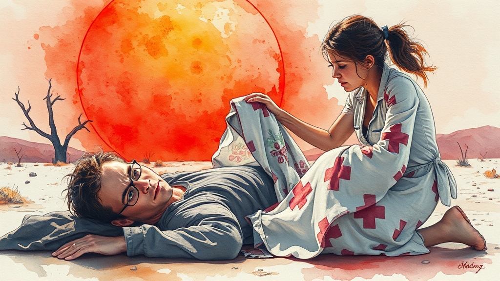 온열질환 종류와 응급처치 (watercolor 스타일)