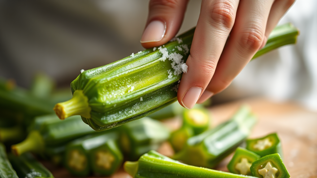 오크라 손질 및 보관 방법 (realistic 스타일)