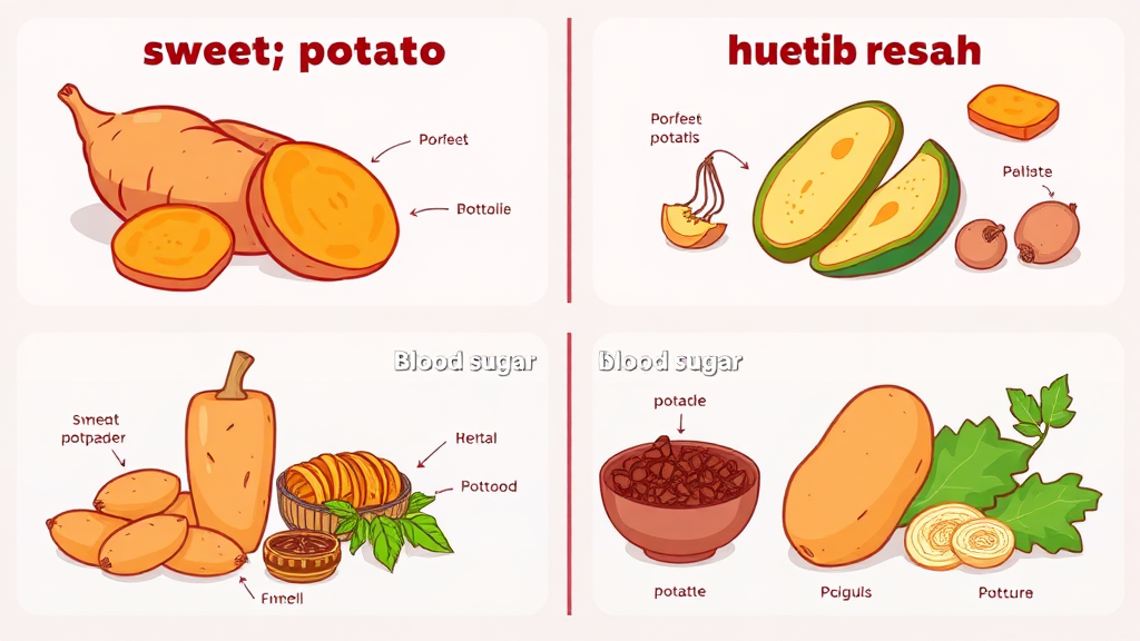 조리법과 품종이 혈당에 미치는 영향 (cartoon 스타일)