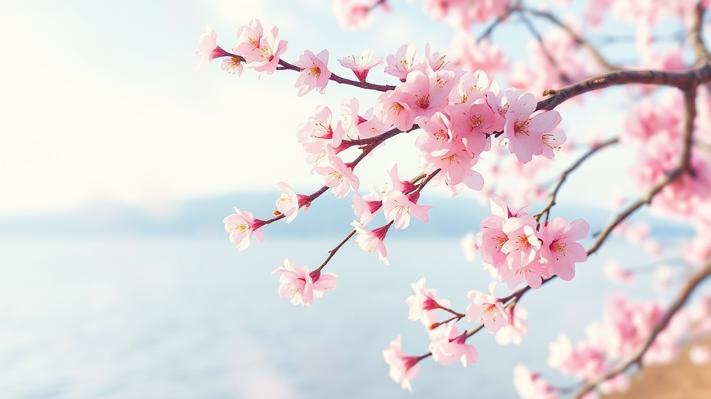 마산 벚꽃 개화 시기 및 예상 절정 (watercolor 스타일)