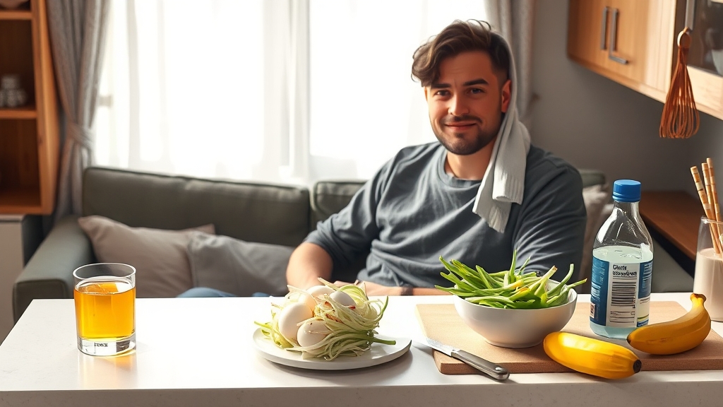 숙취 해소에 좋은 음식과 음료 (realistic 스타일)