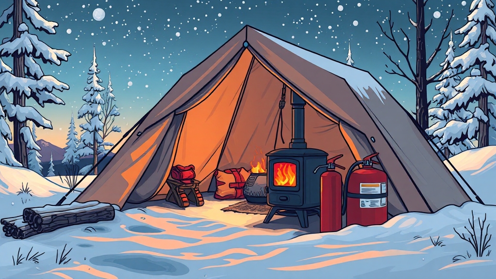 겨울 장박 캠핑 난방 및 화재 예방 (illustration 스타일)