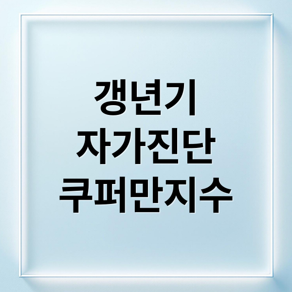 갱년기
자가진단
쿠퍼만지수 (갱년기 테스트 쿠퍼만 지수)