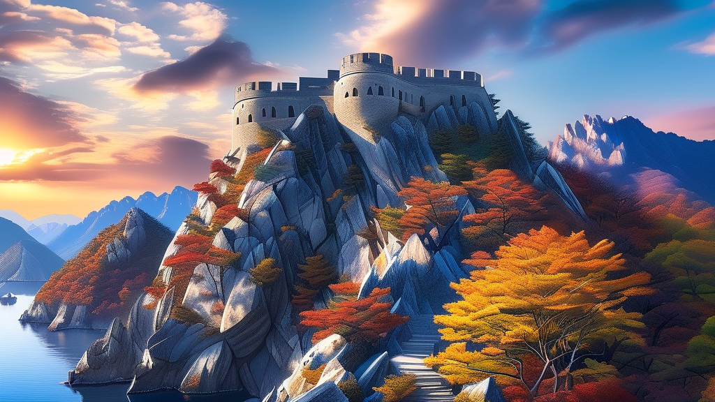 백두산 서파 코스: 금강대협곡, 압록강, 환도산성 (realistic 스타일)