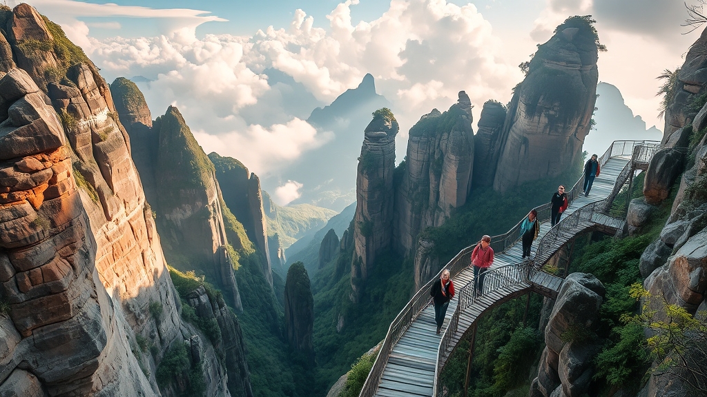 장가계 필수 명소 3곳 (realistic 스타일)