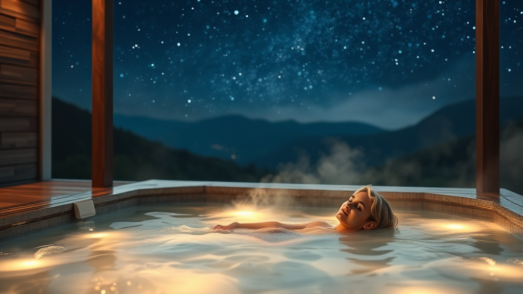 온천 시설: 프라이빗 노천탕 & 대중탕 (realistic 스타일)