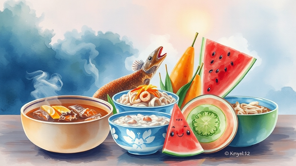 삼복 대표 보양 음식 (watercolor 스타일)