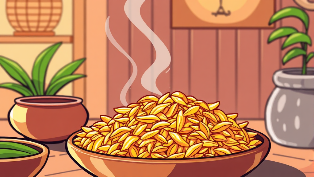 상황버섯쌀 vs 일반 쌀 (cartoon 스타일)