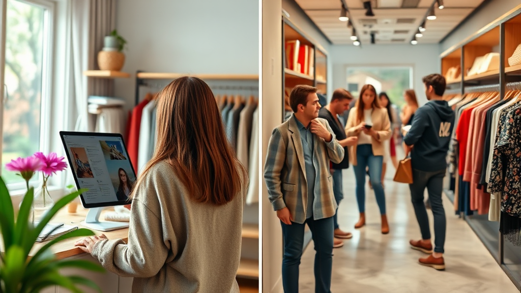 온라인 vs 오프라인 쇼핑 전략 (realistic 스타일)