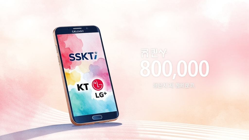 통신사별 혜택 비교: SKT, KT, LG U+ (watercolor 스타일)