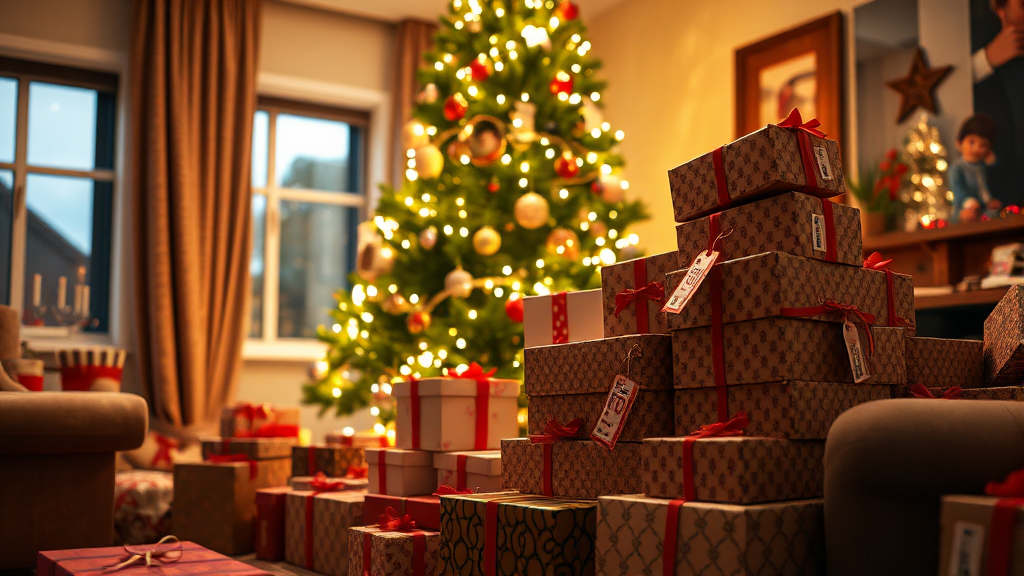 크리스마스 선물 관련 이벤트 및 할인 정보 (realistic 스타일)