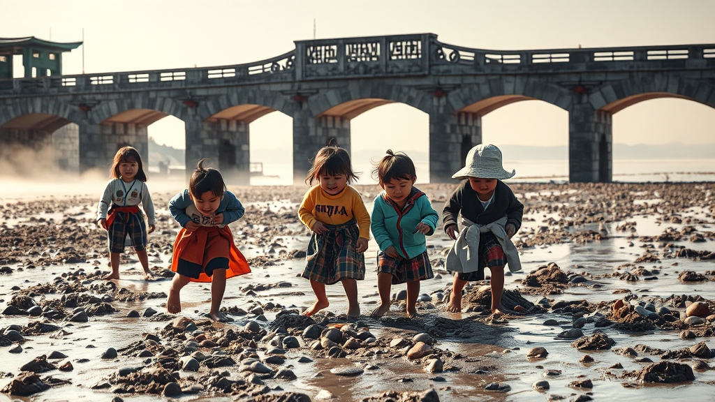 대부도 갯벌 체험 명소 (realistic 스타일)