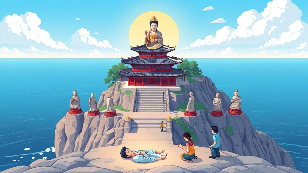 해동용궁사: 바다 품은 절경 사찰 (cartoon 스타일)