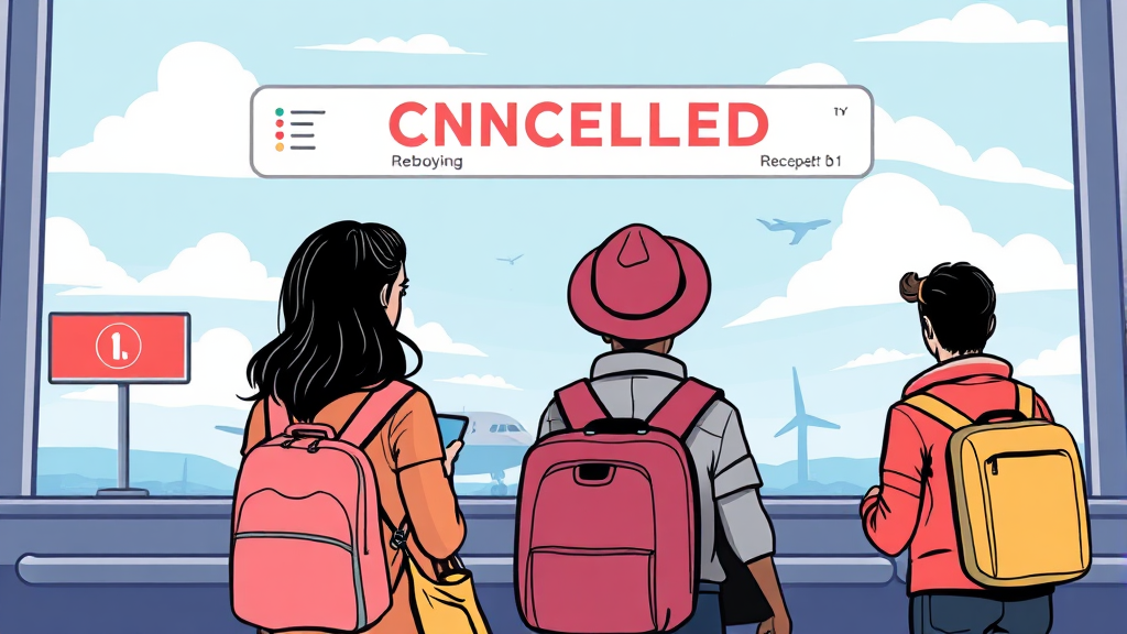 항공편 결항 및 운항 중단 시 대처법 (illustration 스타일)