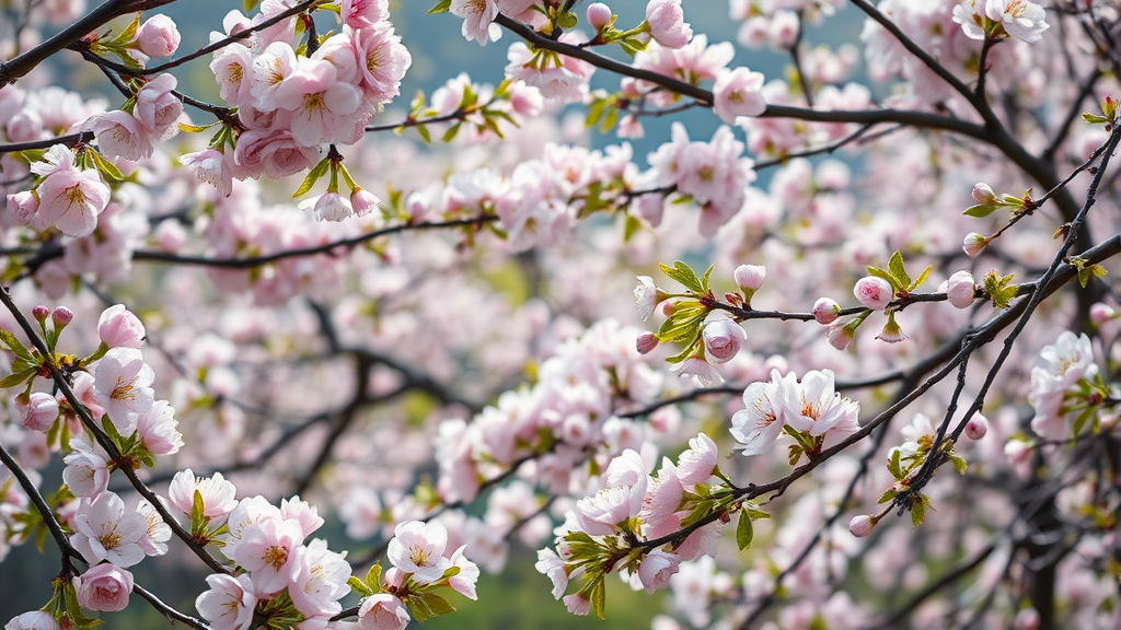 매화꽃의 다채로운 매력: 품종과 꽃말 (realistic 스타일)