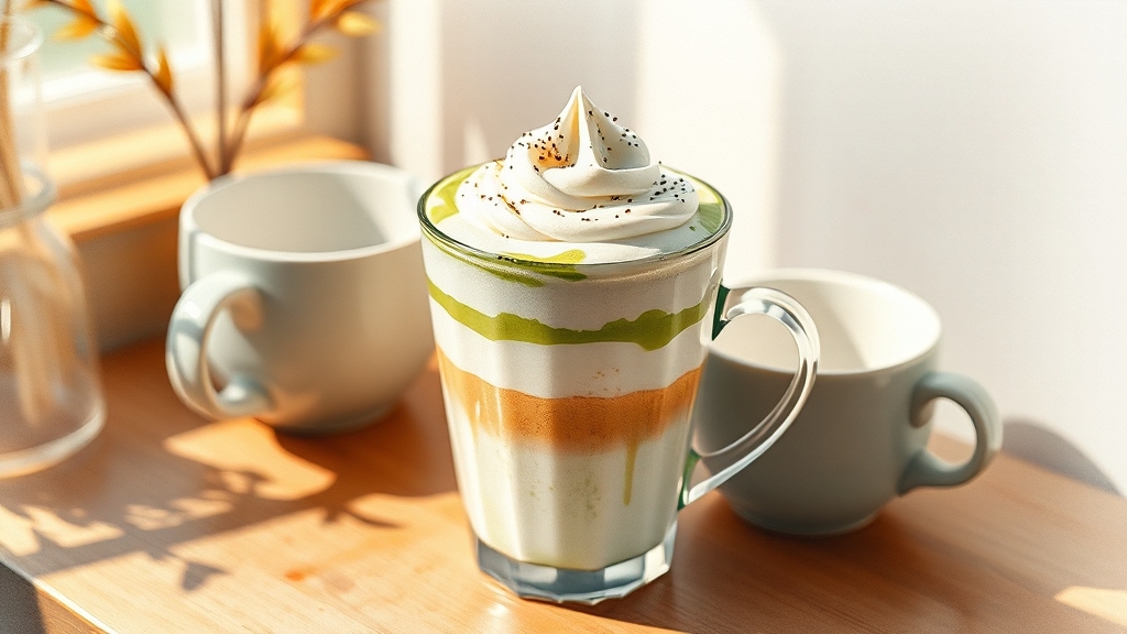 홈카페 레시피: 말차 라떼 만들기 (watercolor 스타일)
