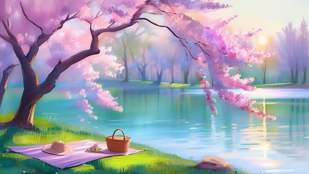 미사리 경정공원: 활기찬 봄날의 피크닉 (watercolor 스타일)