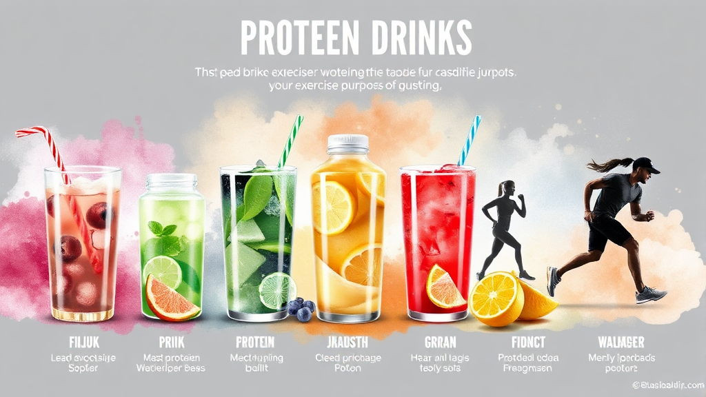 운동 목적별 단백질 음료 추천 (watercolor 스타일)