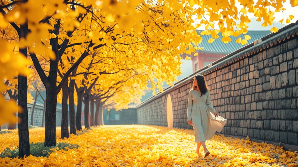 덕수궁 돌담길, 낭만 가득한 단풍길 (watercolor 스타일)