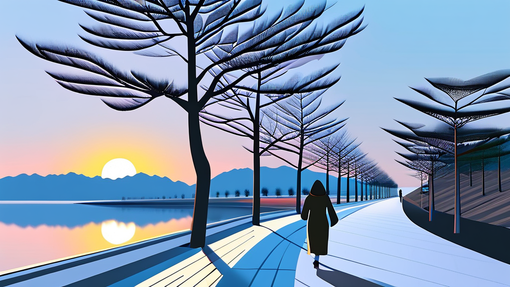 충북 괴산: 산막이옛길 유람선 코스의 자연 속 힐링 (illustration 스타일)