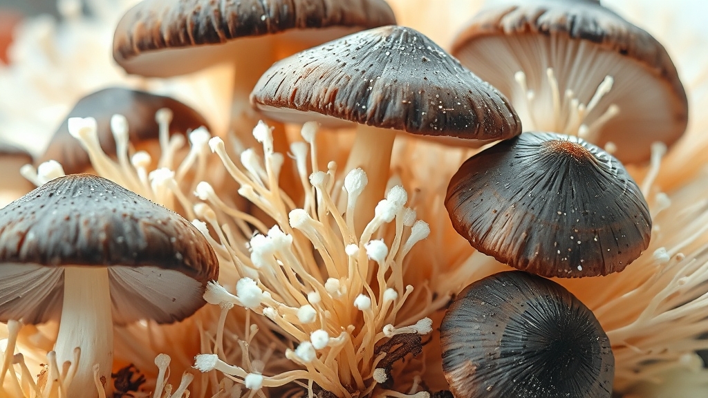 버섯 곰팡이 종류: 균사체 vs. 포자 (watercolor 스타일)