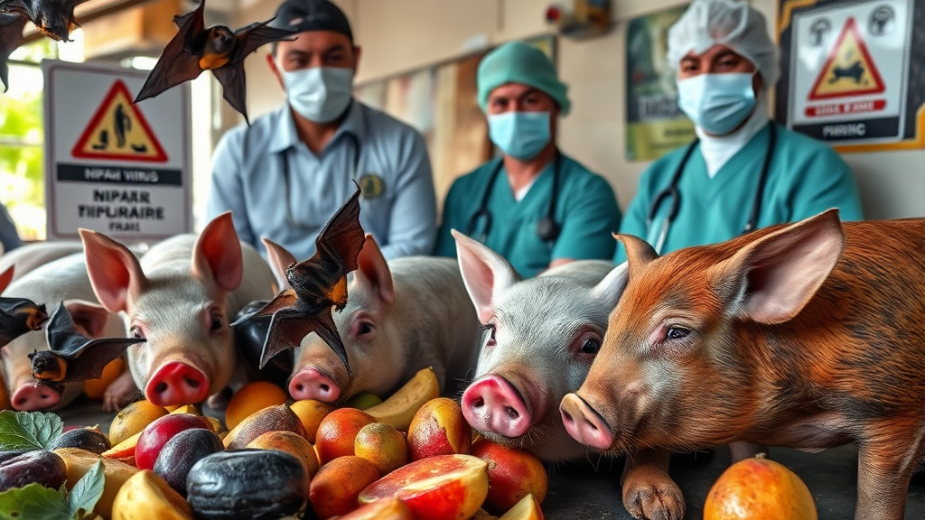 니파 바이러스 감염 경로 (realistic 스타일)