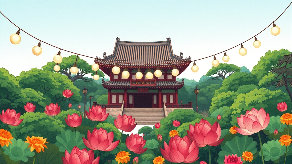 봉은사 연꽃축제 분위기 (cartoon 스타일)