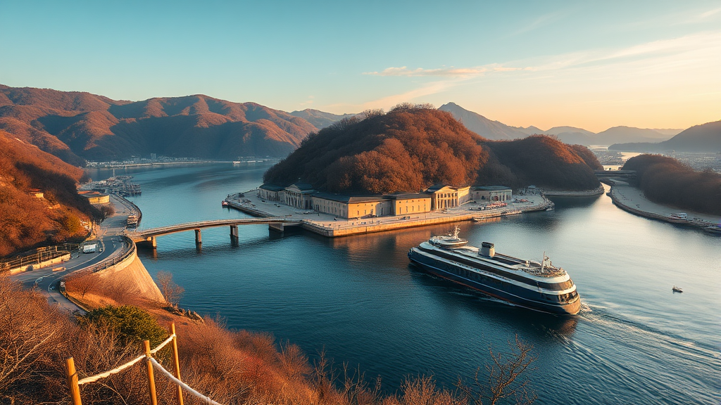 영월의 숨겨진 보석: 청령포와 한반도 지형 (realistic 스타일)