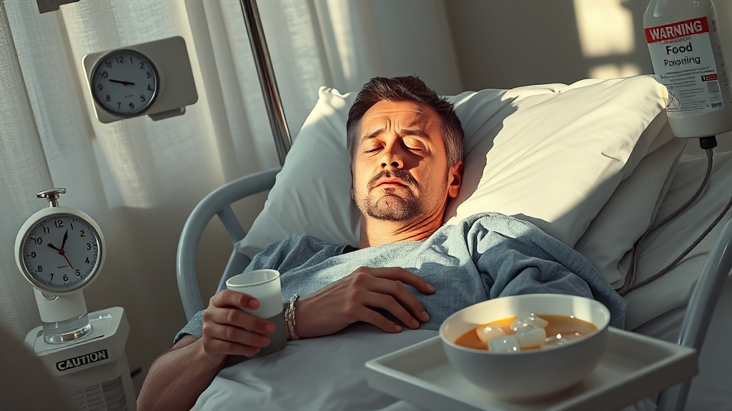 식중독 의심 시 대처법 & 병원 방문 기준 (realistic 스타일)