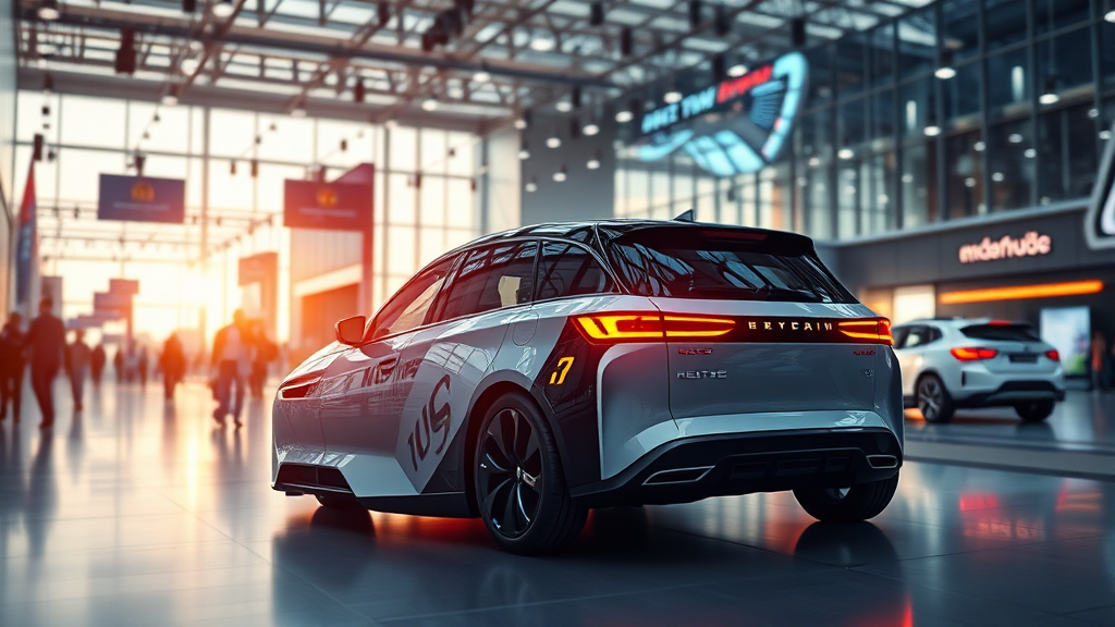 전시 품목: 전기자동차부터 개인형 이동 수단까지 (realistic 스타일)