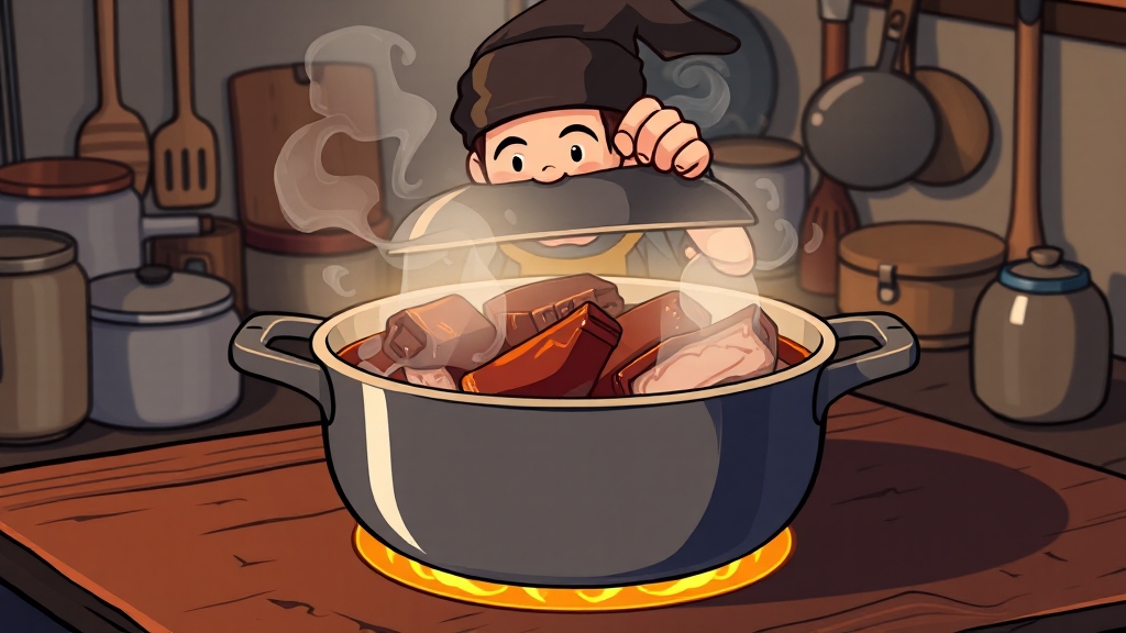 갈비찜, 끓이는 시간 & 불 조절 (cartoon 스타일)