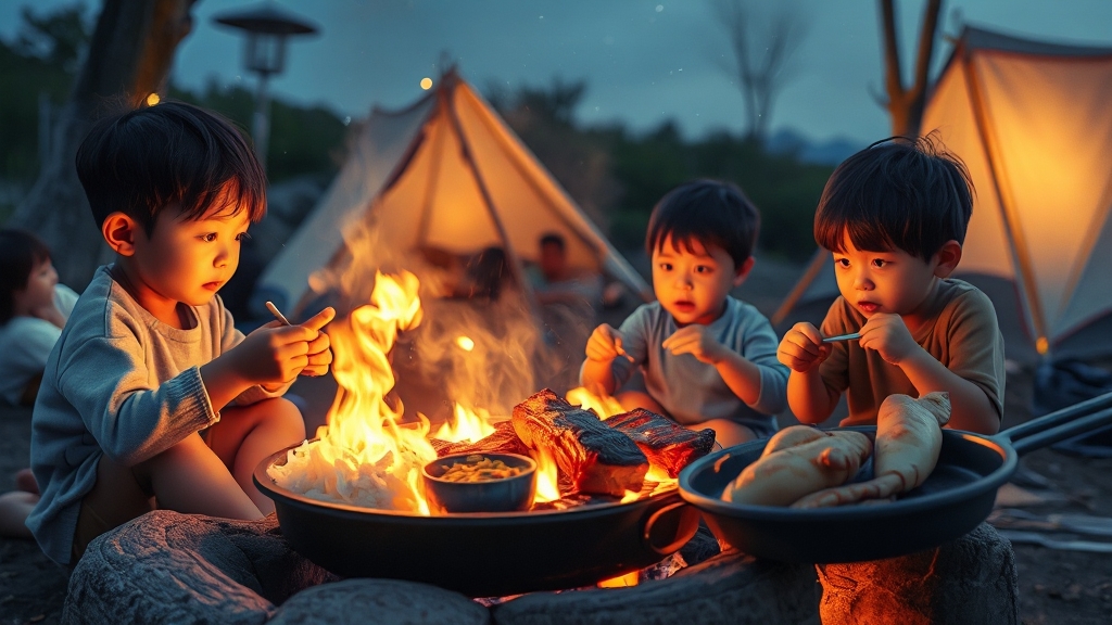 캠핑장에서 즐기는 특별한 식사 (watercolor 스타일)