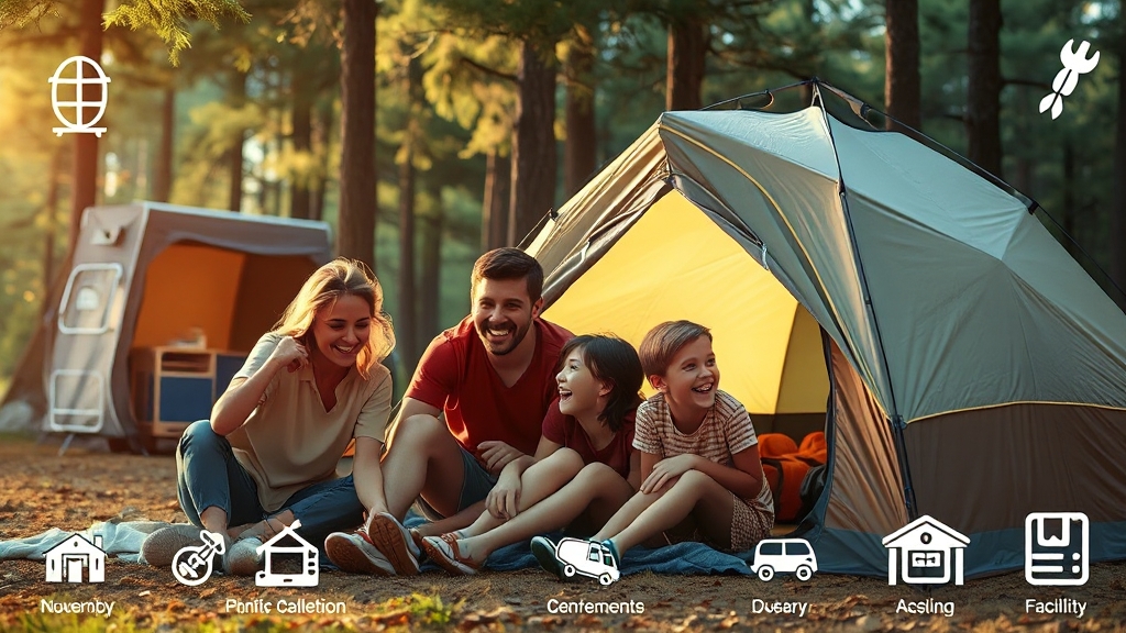 캠핑장 주변 즐길 거리 및 편의시설 (realistic 스타일)