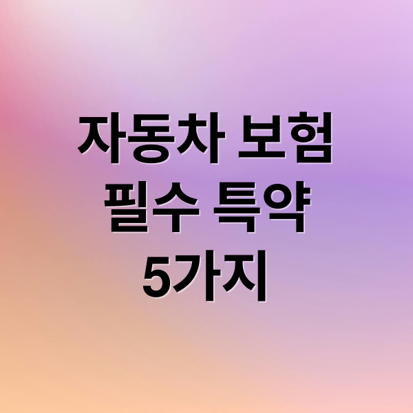 자동차 보험
필수 특약
5가지 (자동차 보험 ‘특약’ 뭐가 그렇게 많아? 고수들이 선택한 필수 특약 정리)