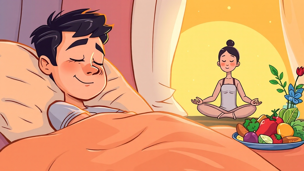 피로 회복 생활 습관 (cartoon 스타일)