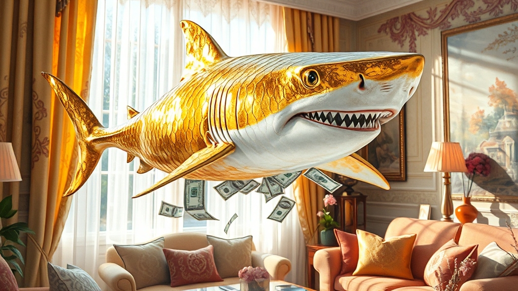 재물운과 관련된 상어 꿈 (watercolor 스타일)