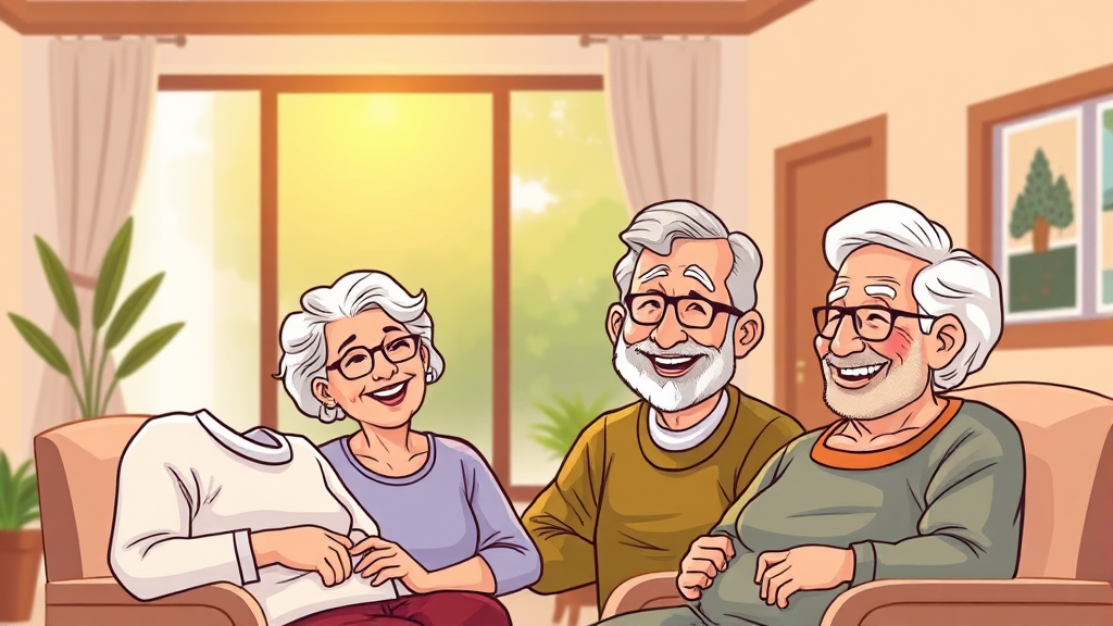 요양원 입소 후 생활 및 관리 (cartoon 스타일)