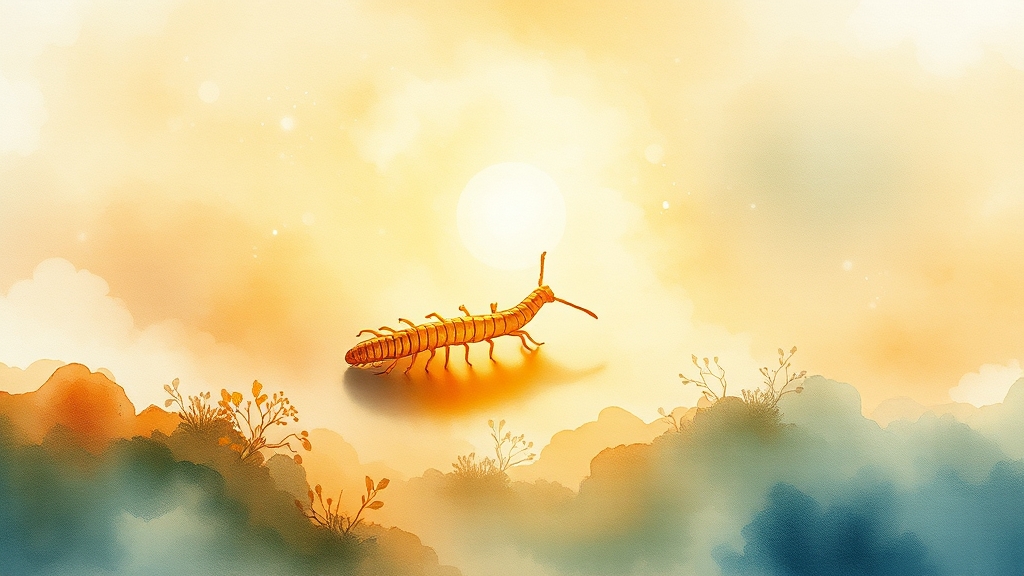지네 꿈 해몽, 긍정적/부정적 의미 (watercolor 스타일)