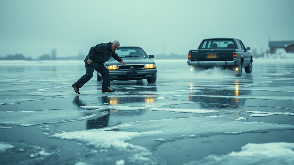 빙판길 사고, 왜 위험할까? (realistic 스타일)