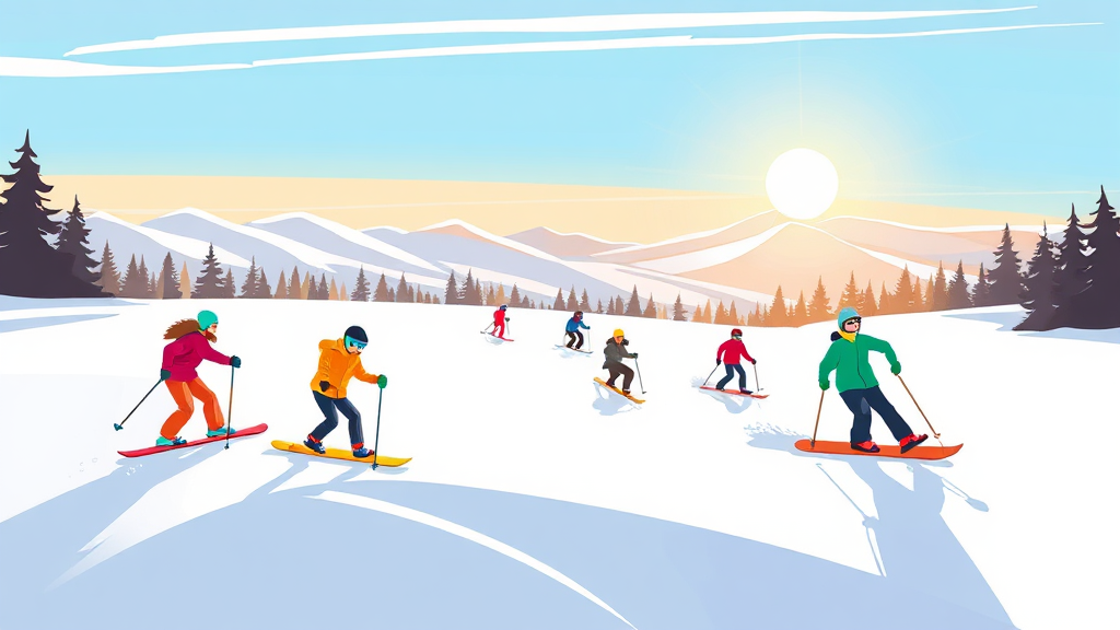 스키장 이용 팁 (렌탈, 강습, 주변 시설) (cartoon 스타일)